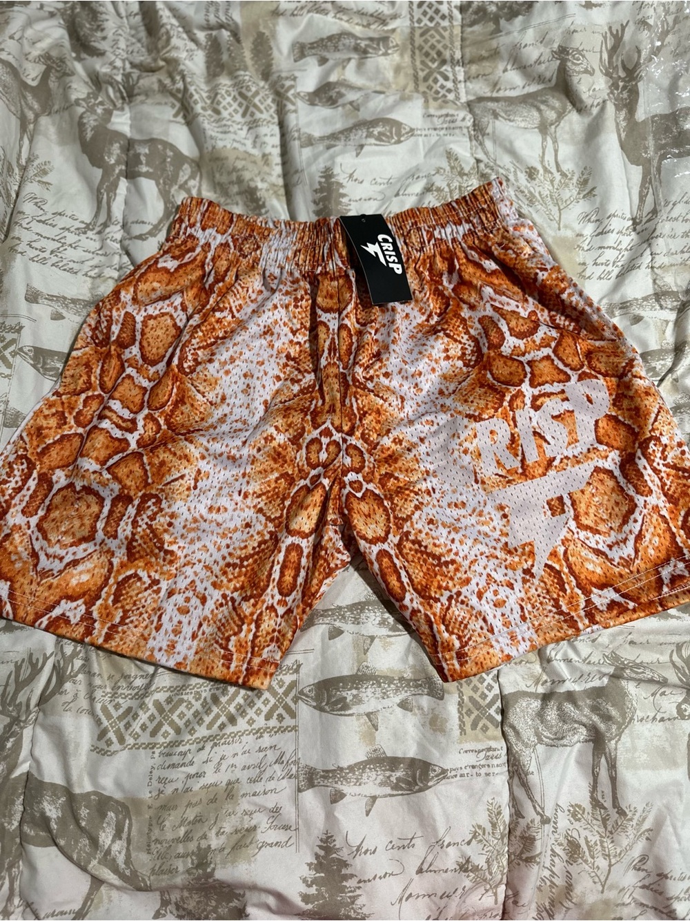 Crispy NYC unisex Snake-Print double mesh shorts with pockets